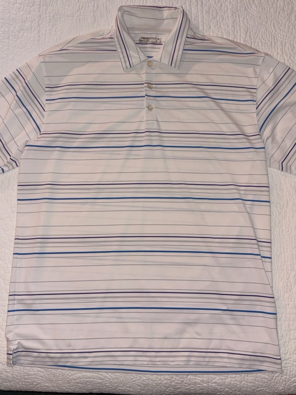 Nike White Polo with Blue and Navy Stripes